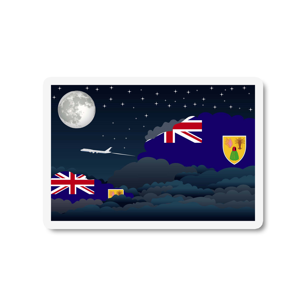 Turks and Caicos Islands Airplane Night Clouds Sticker & Magnet