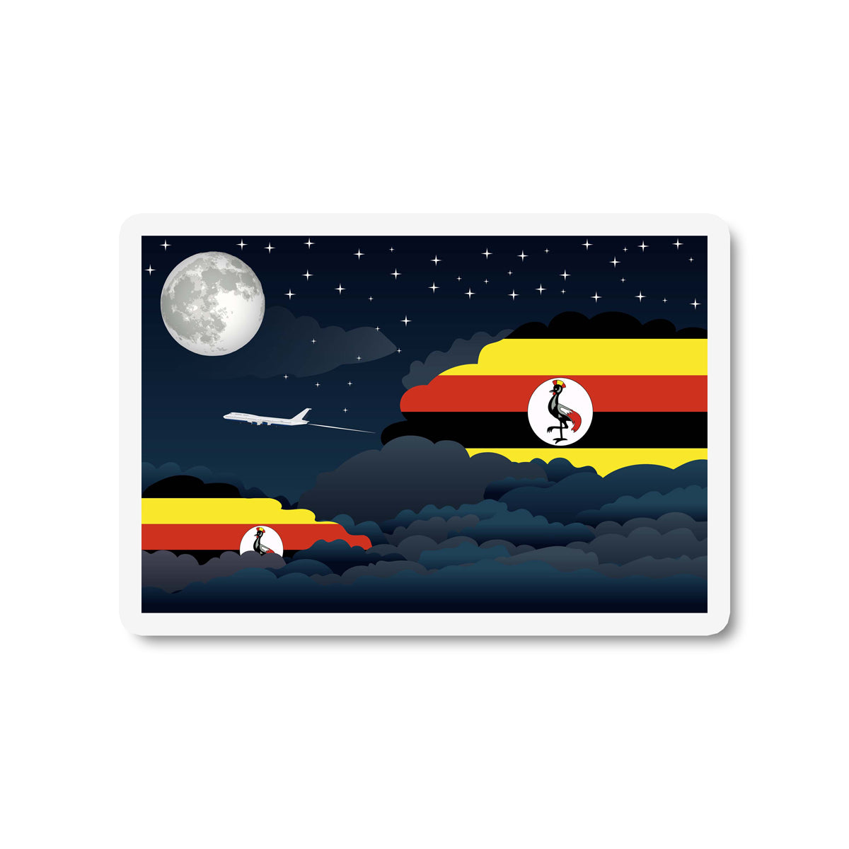 Uganda Airplane Night Clouds Sticker & Magnet