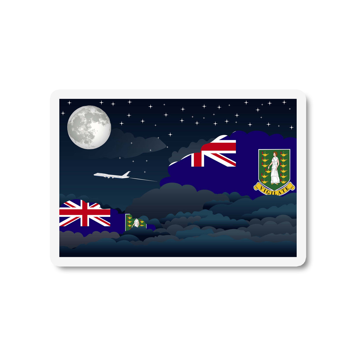 Virgin Islands UK Airplane Night Clouds Sticker & Magnet