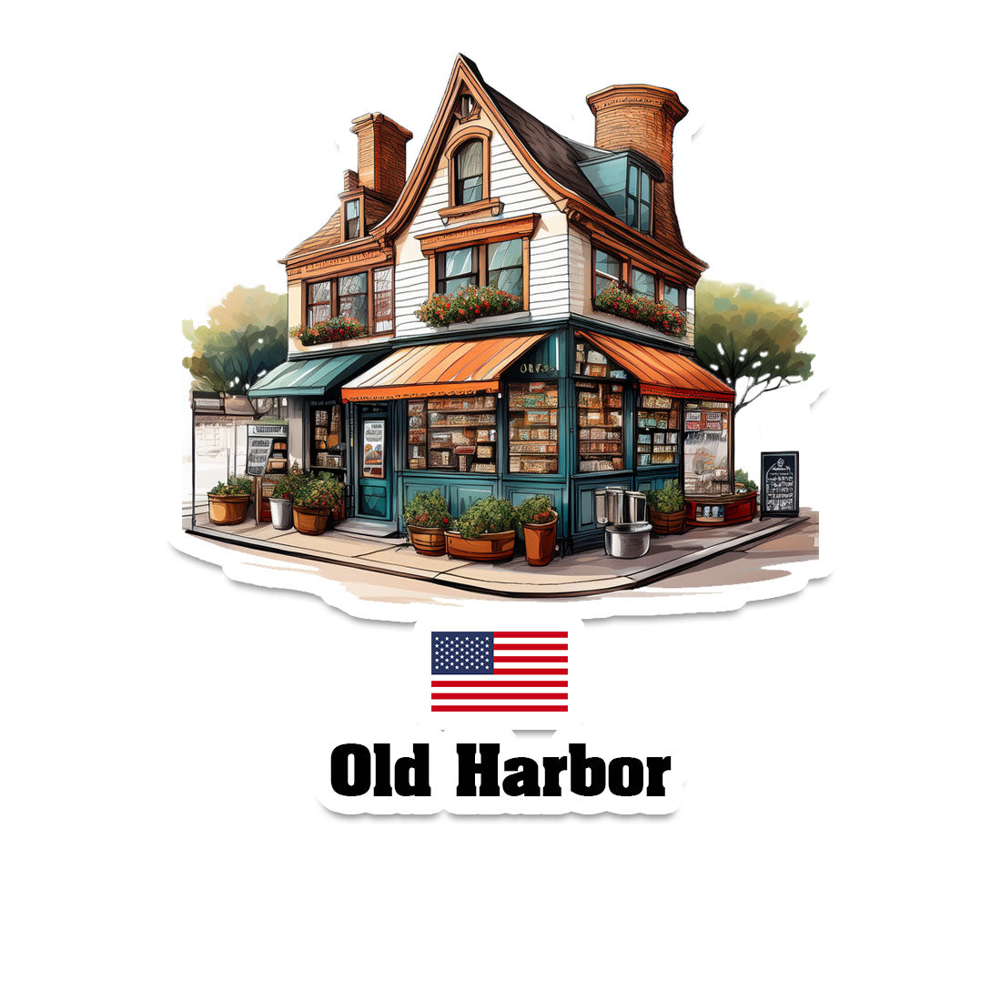 Old Harbor Home Town Office Shop USA Sticker & Magnet