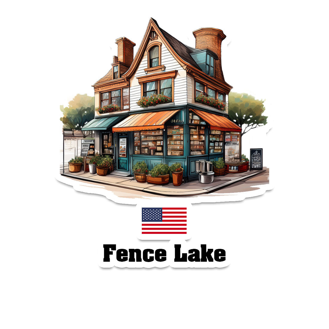 Fence Lake Home Town Office Shop USA Sticker & Magnet