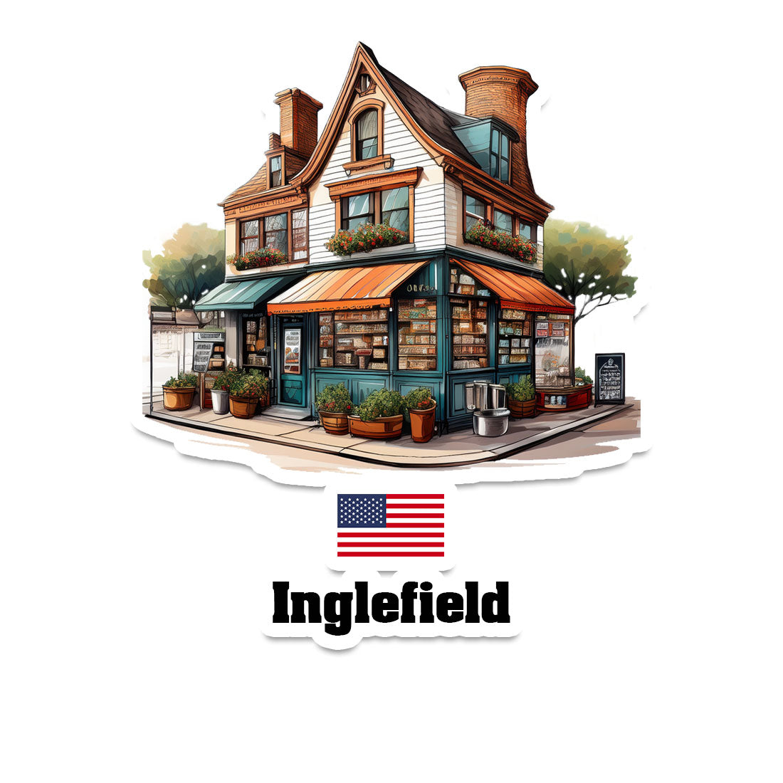 Inglefield Home Town Office Shop USA Sticker & Magnet