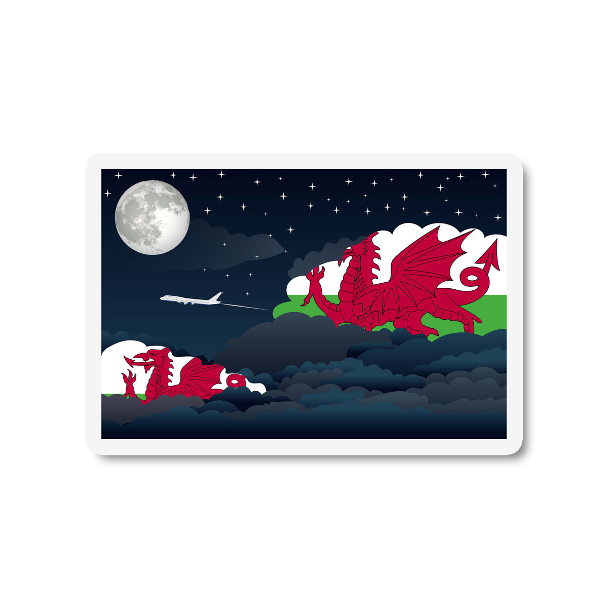 Wales Airplane Night Clouds Sticker & Magnet