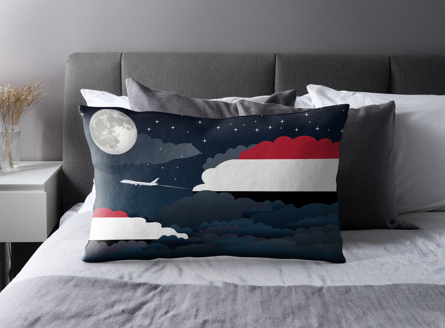 Yemen World Airplane Night Clouds Square & Rectangle Pillow Cases | Aviation Night Sky Pillow Covers