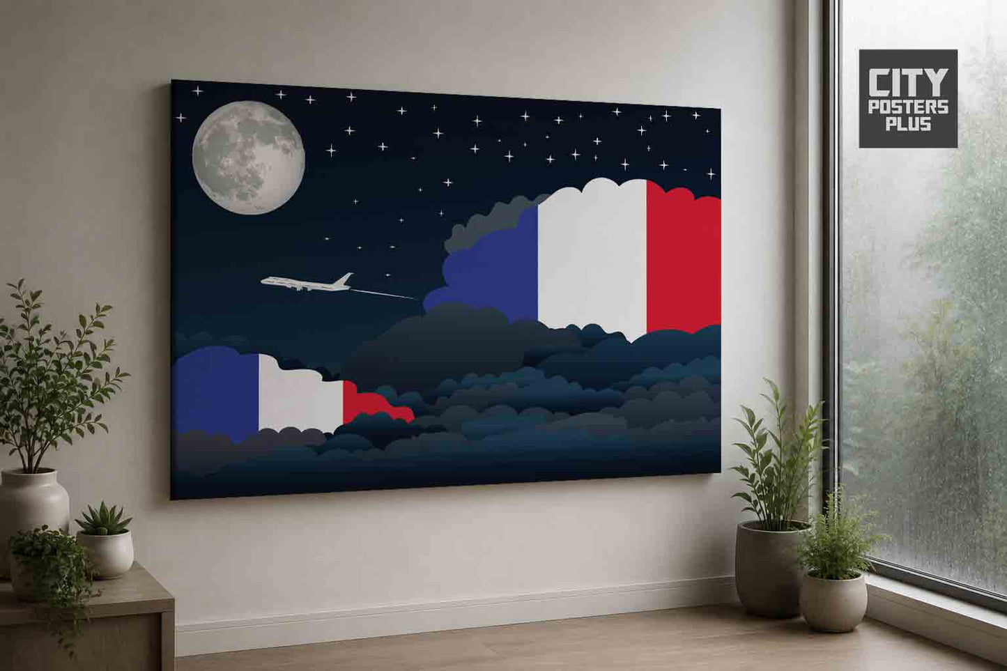 France Night Clouds Framed Canvas Prints | Country & City Wall Art