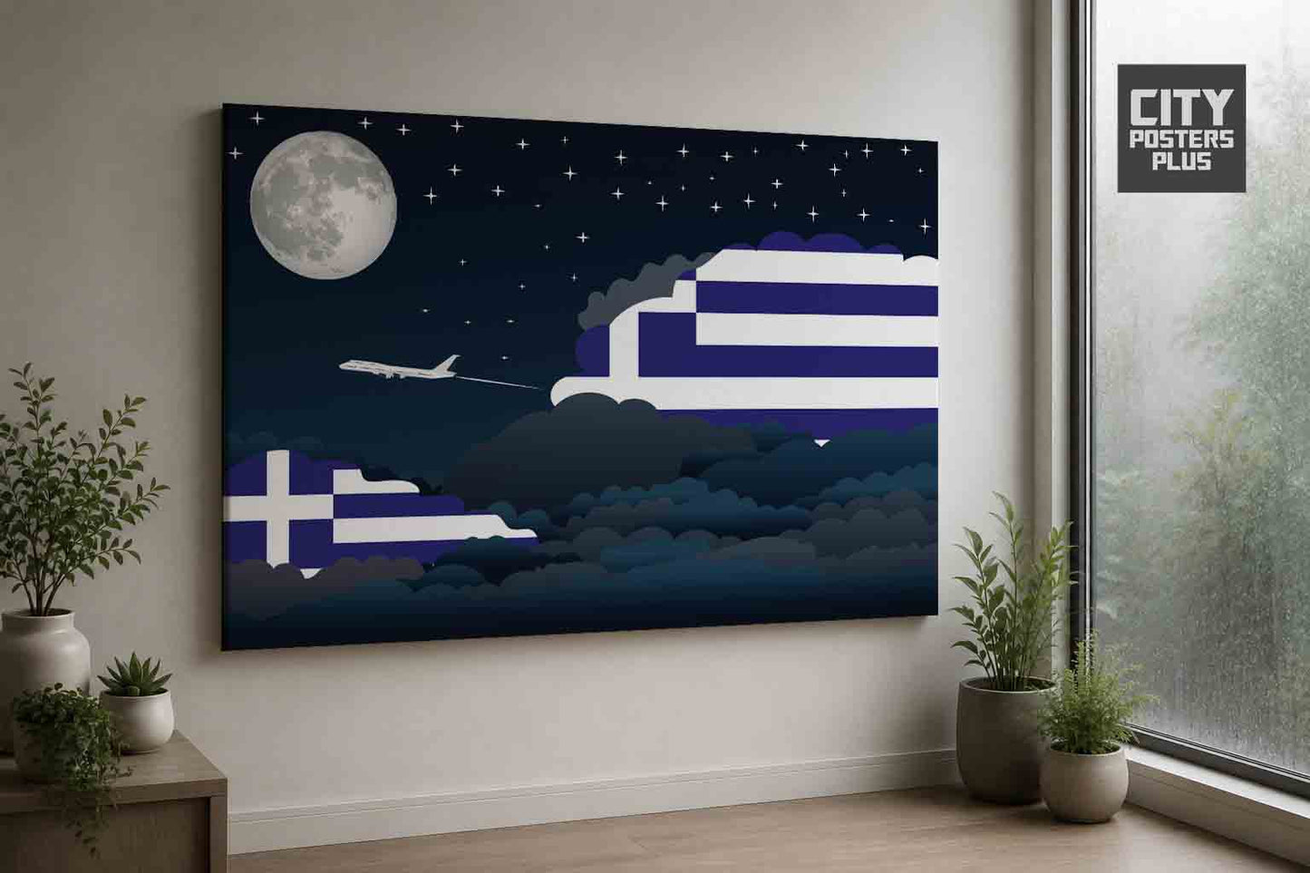 Greece Night Clouds Framed Canvas Prints | Country & City Wall Art
