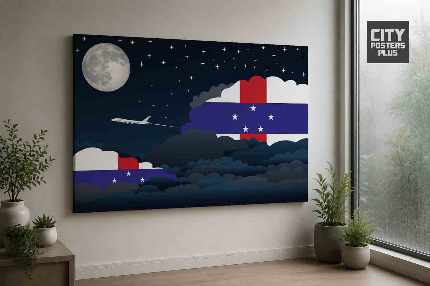 Netherlands Antilles Night Clouds Framed Canvas Prints | Country & City Wall Art