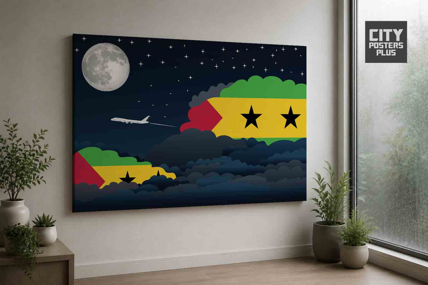 Sao Tome and Principe Night Clouds Framed Canvas Prints | Country & City Wall Art