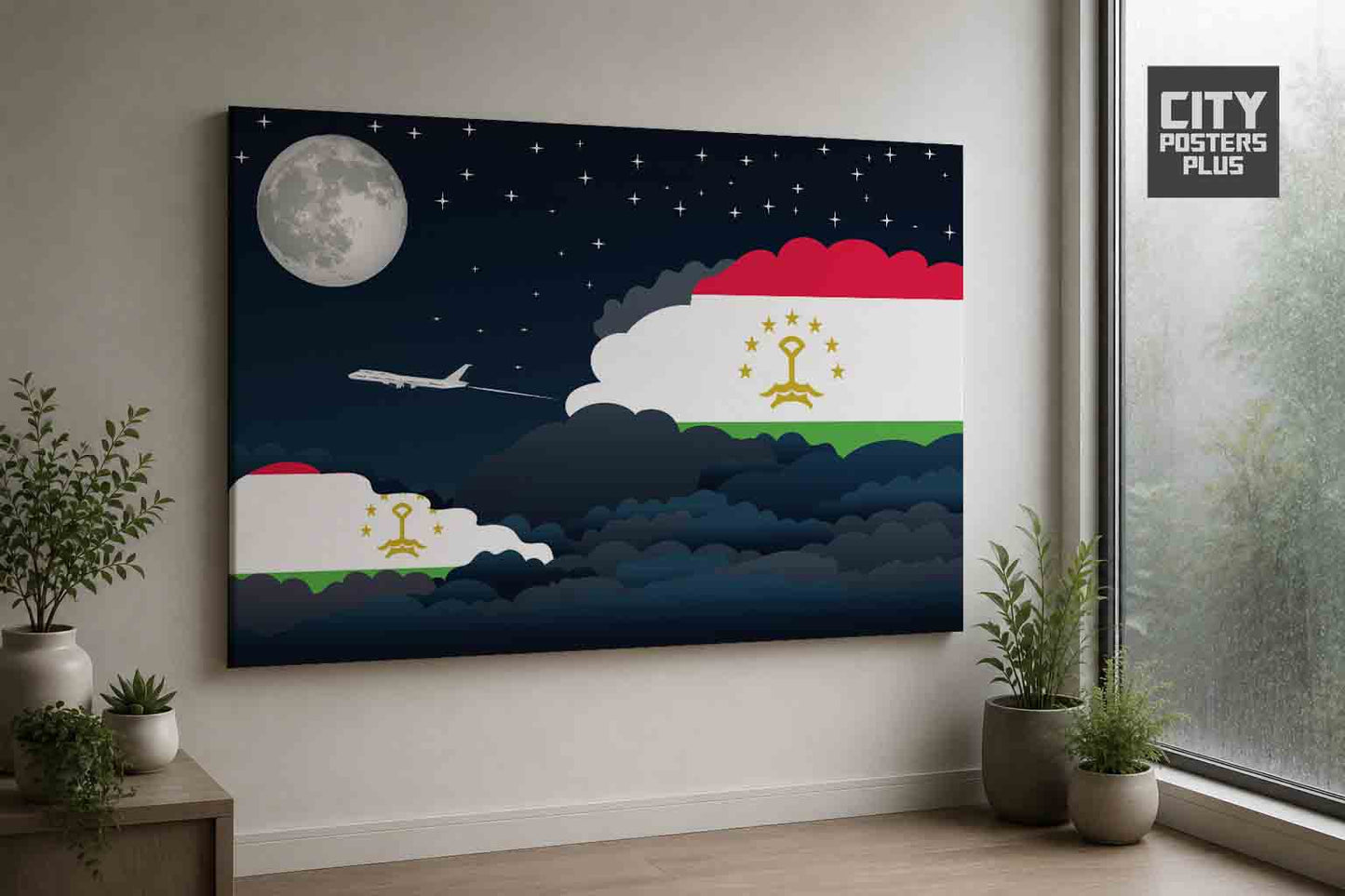Tajikistan Night Clouds Framed Canvas Prints | Country & City Wall Art