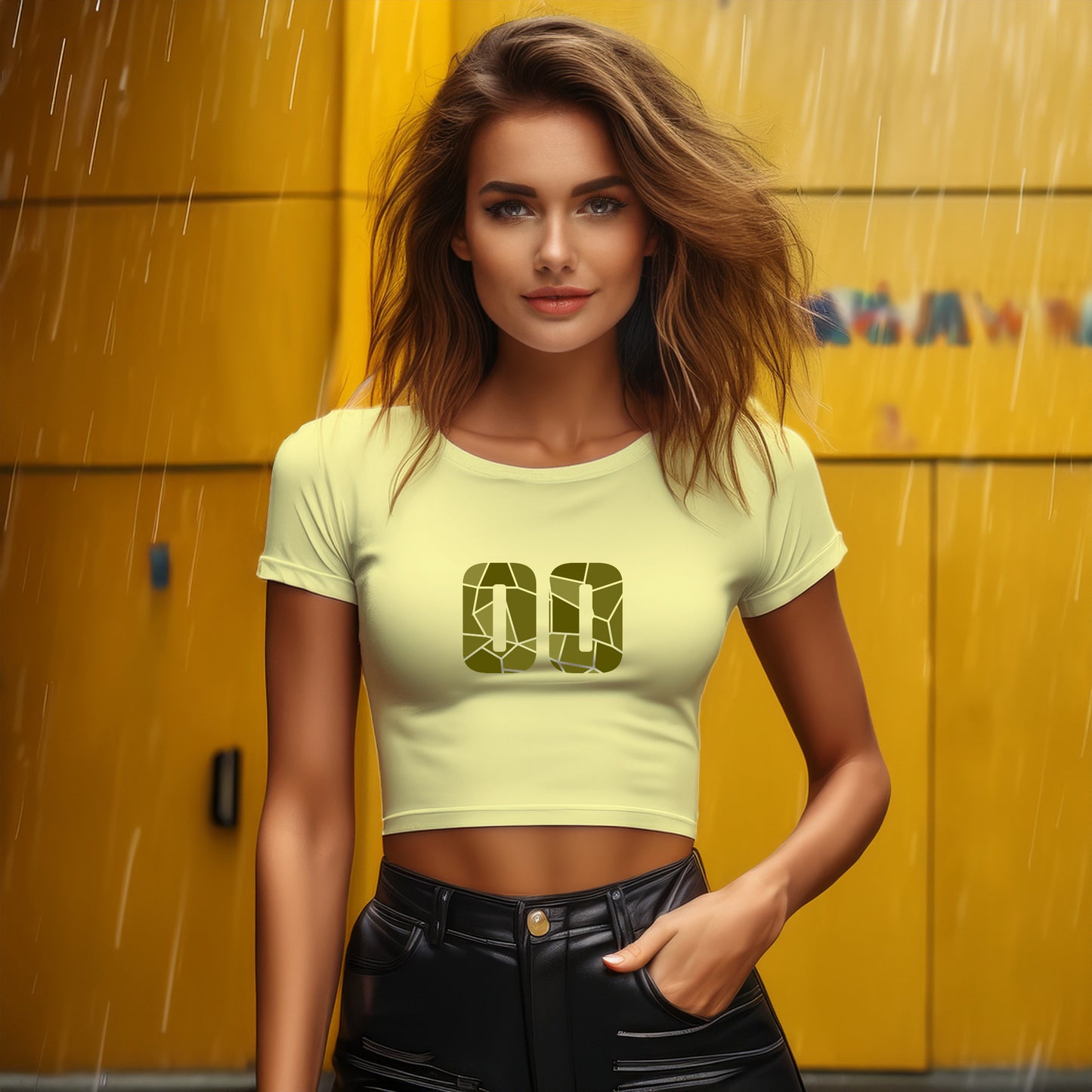 00 Number Women Crop Top (Butter Yellow)