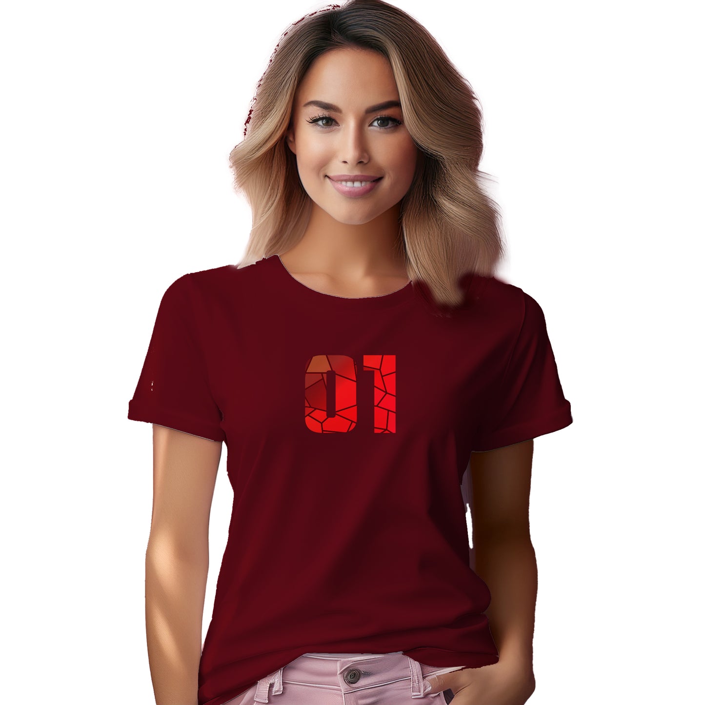 01 Number Women T-Shirt (Maroon)