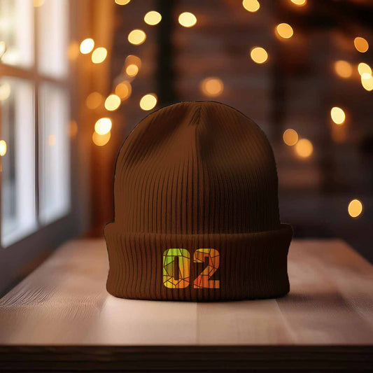 Beanies Plus 02 Number Beanie | Modern Numeric Knit Winter Hat 
