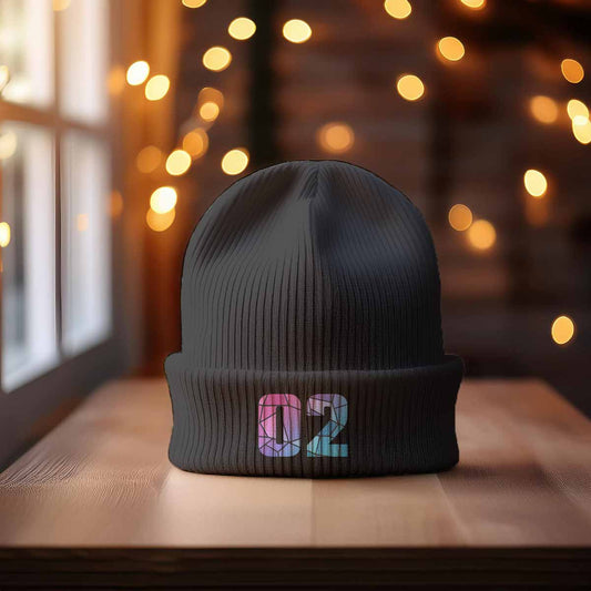 Beanies Plus 02 Number Beanie | Modern Numeric Knit Winter Hat 