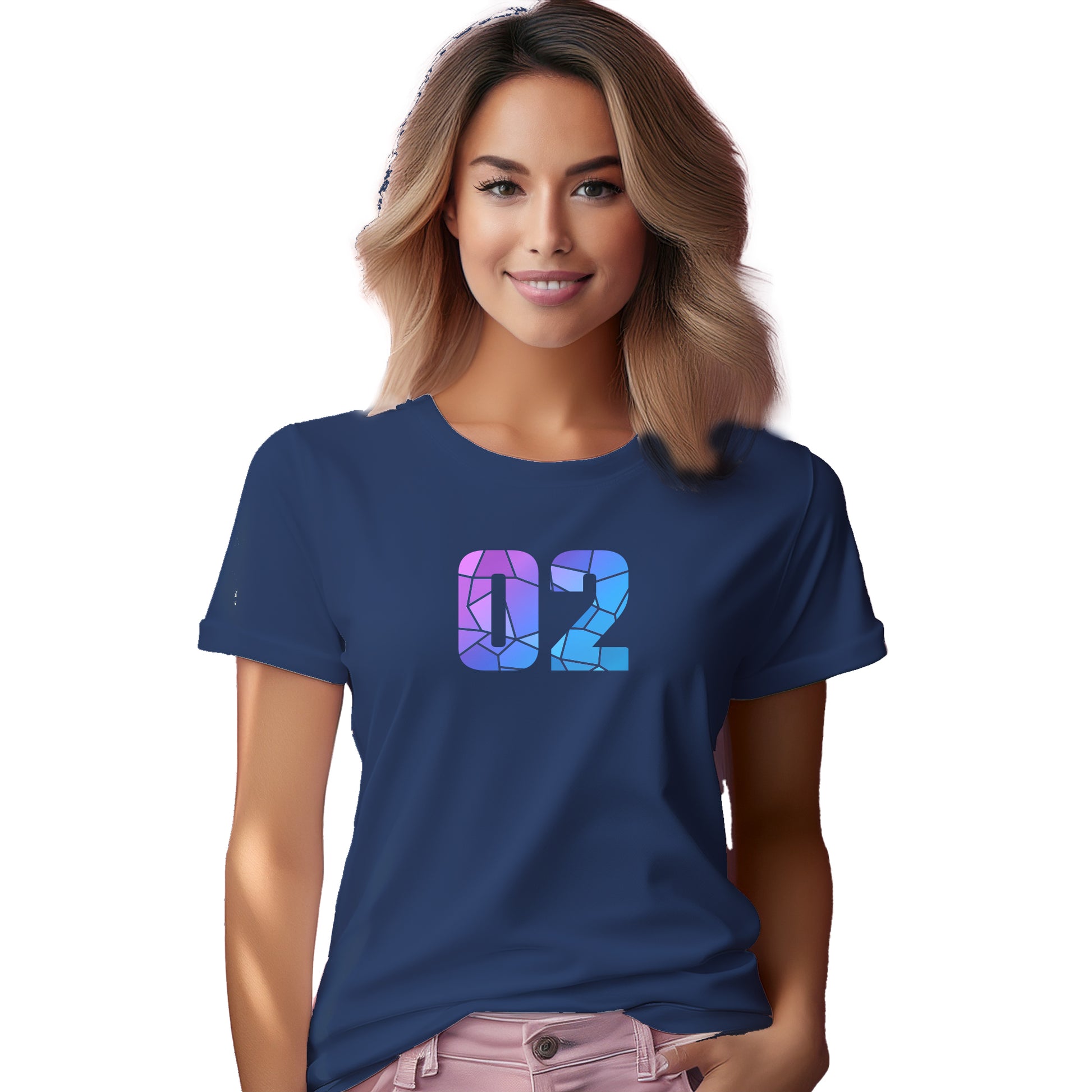 02 Number Women T-Shirt (Navy Blue)