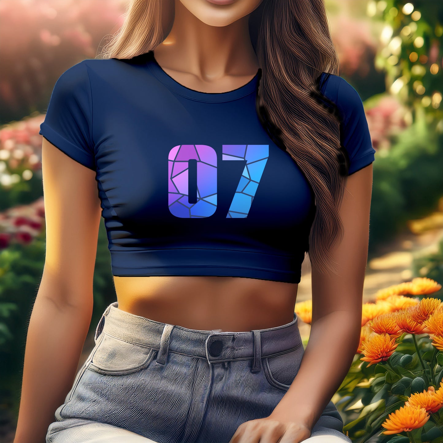 07 Number Women Crop Top (Navy Blue)