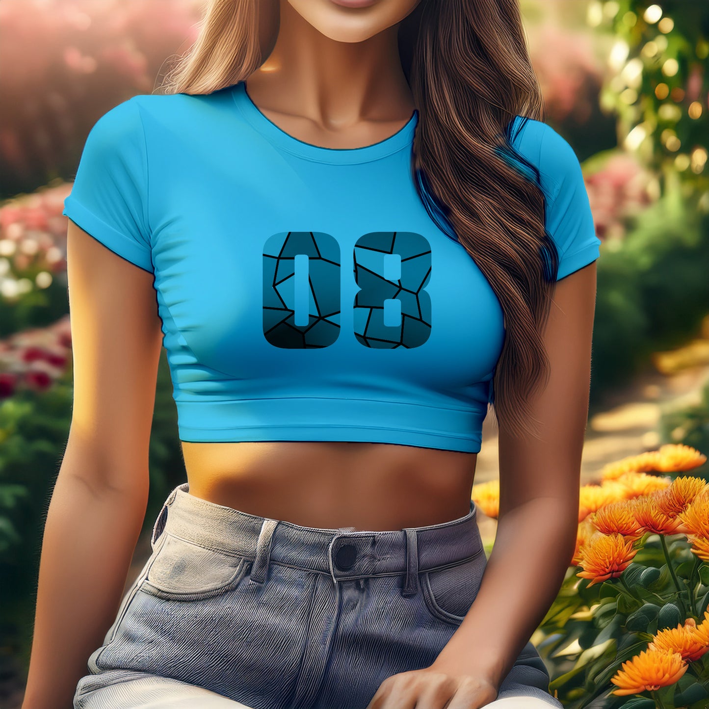 08 Number Women Crop Top (Sky Blue)