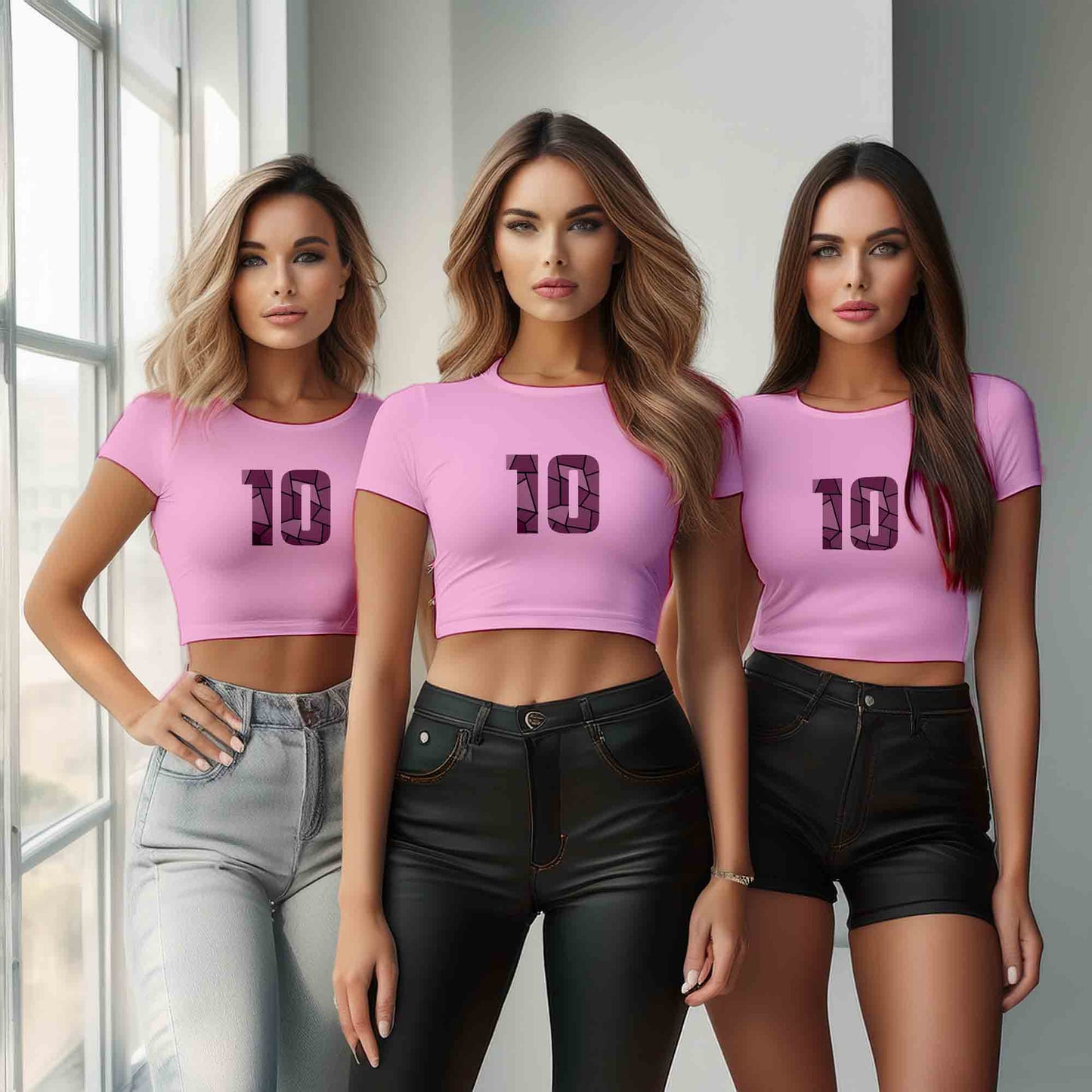 10 Number Women Crop Top (Light Pink)