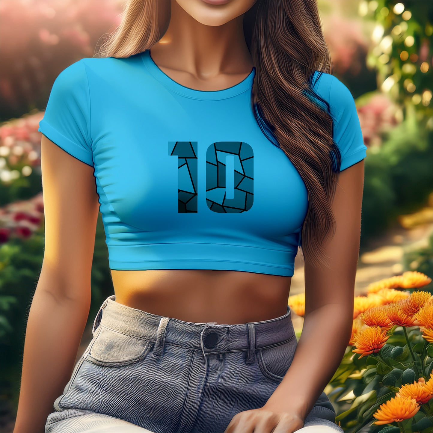 10 Number Women Crop Top (Sky Blue)