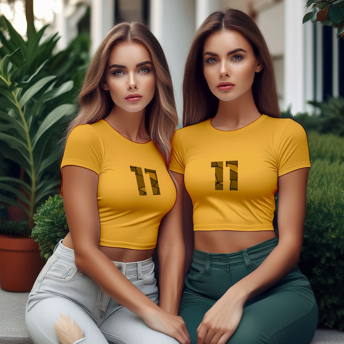 11 Number Women Crop Top (Golden Yellow)