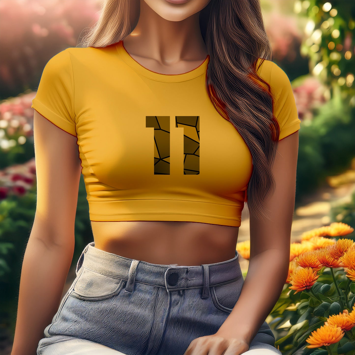 11 Number Women Crop Top (Golden Yellow)
