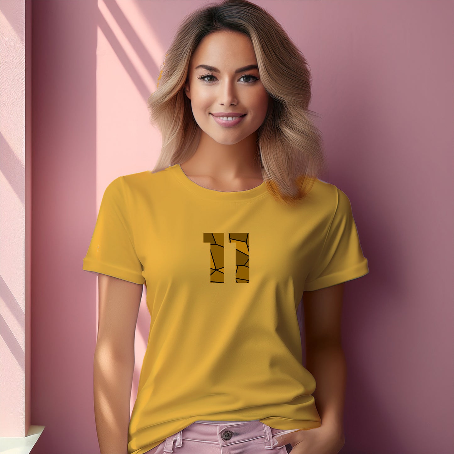 11 Number Women T-Shirt (Golden Yellow)