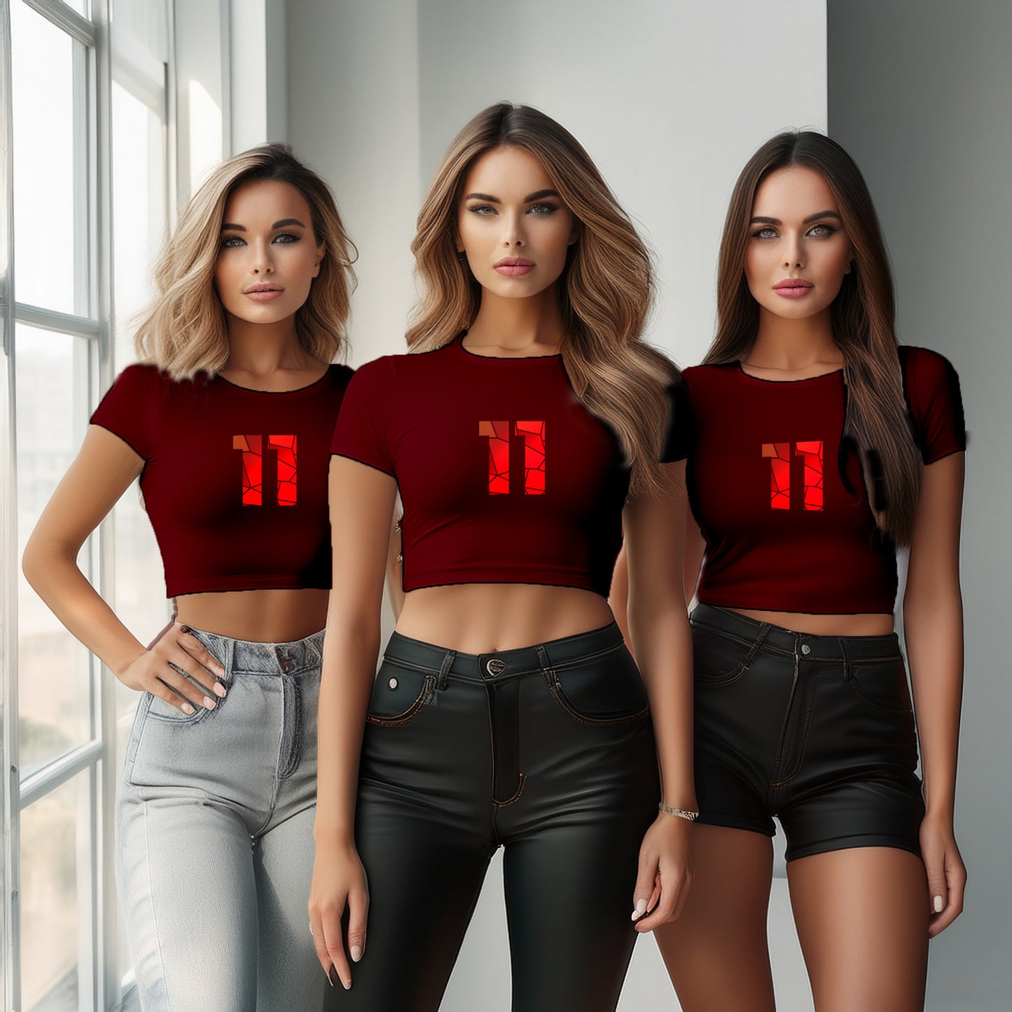 11 Number Women Crop Top (Maroon)