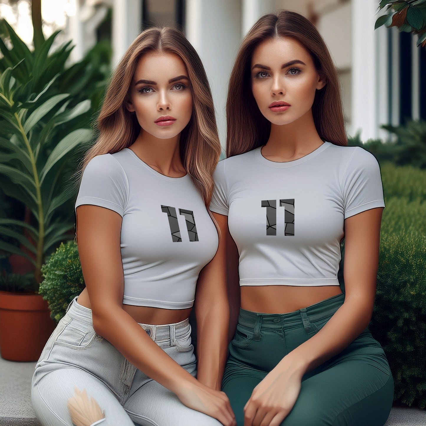 11 Number Women Crop Top (Melange Grey)