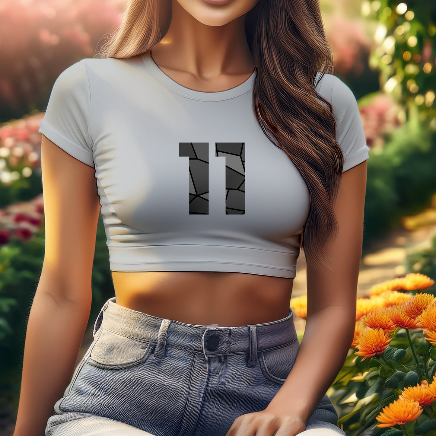 11 Number Women Crop Top (Melange Grey)