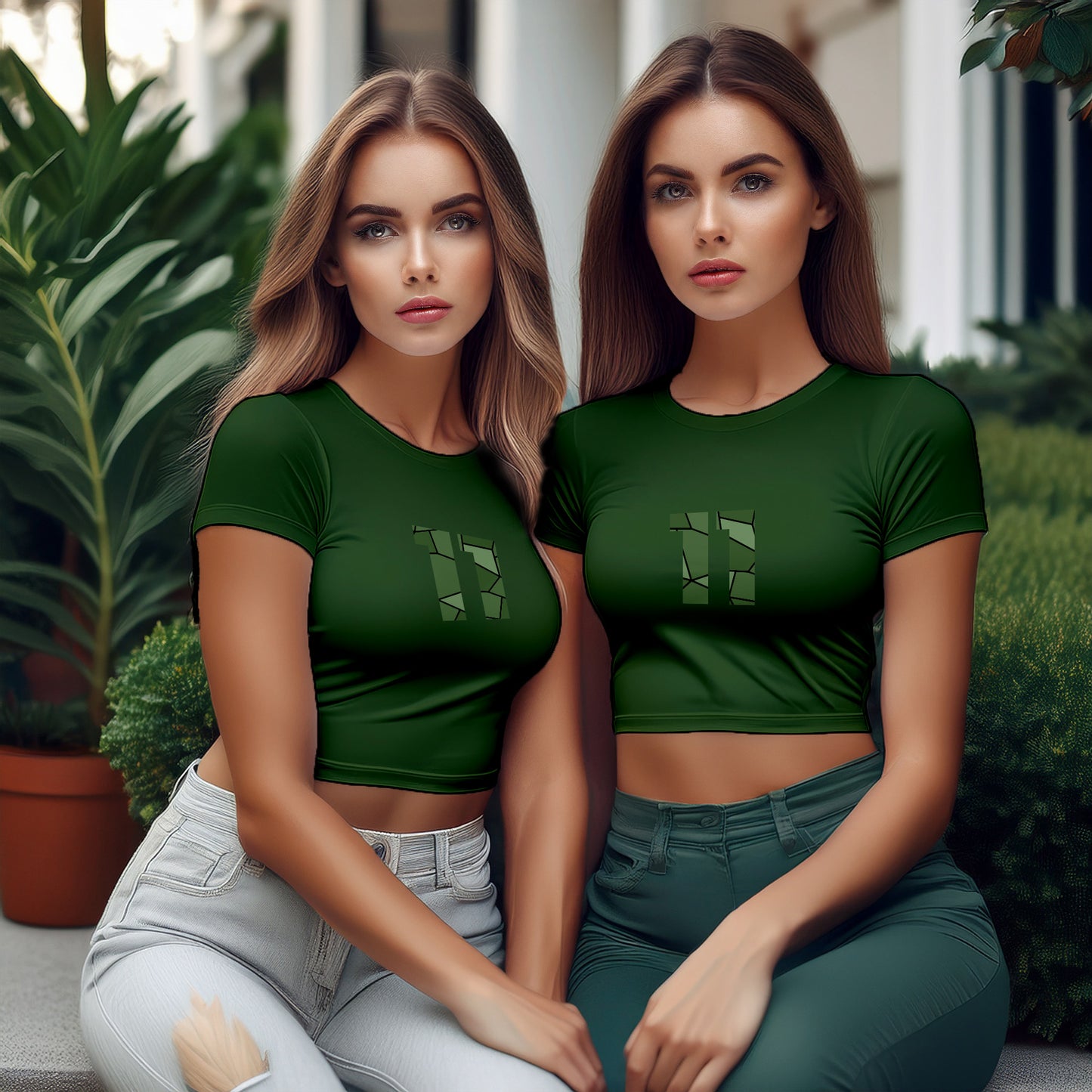 11 Number Women Crop Top (Olive Green)