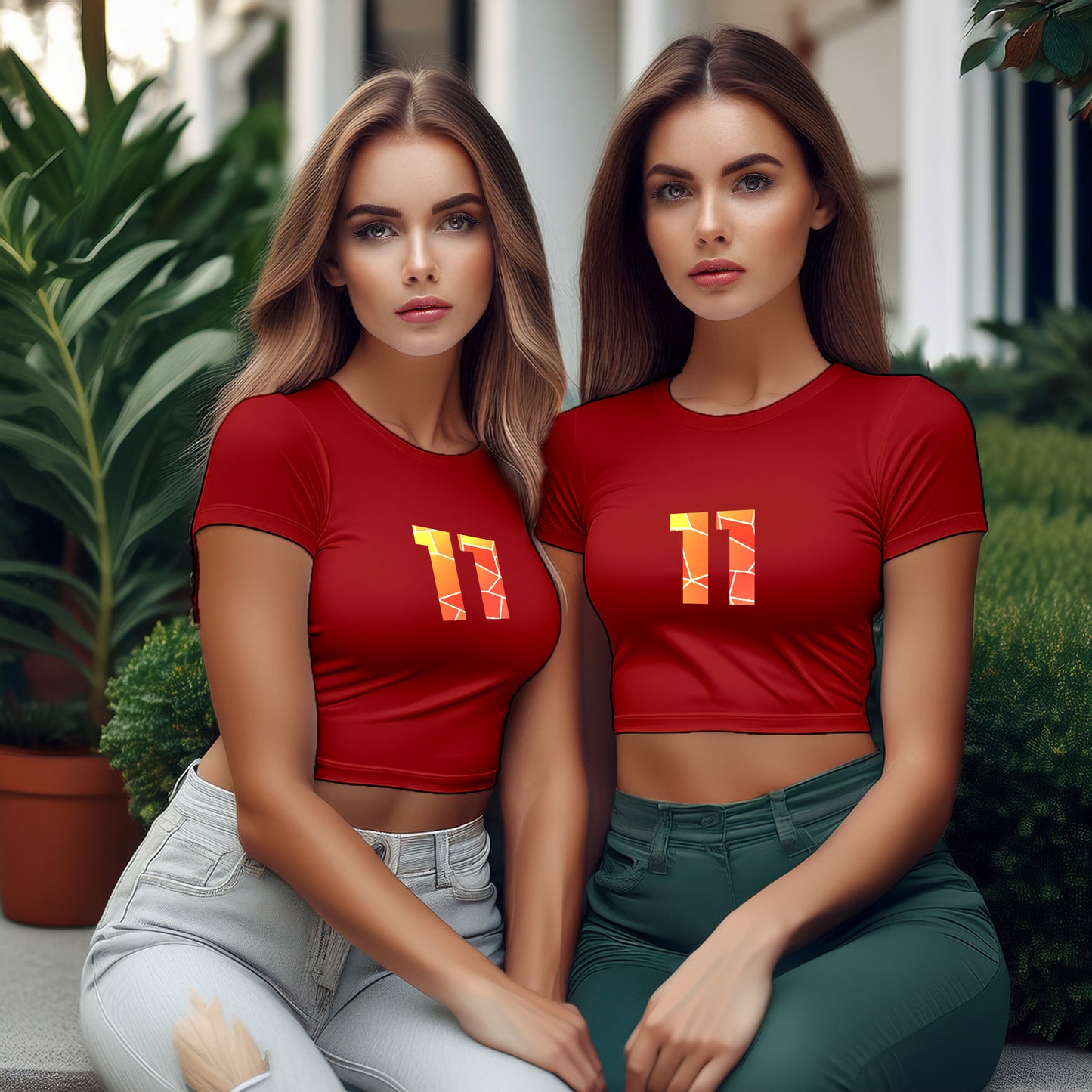 11 Number Women Crop Top (Red)