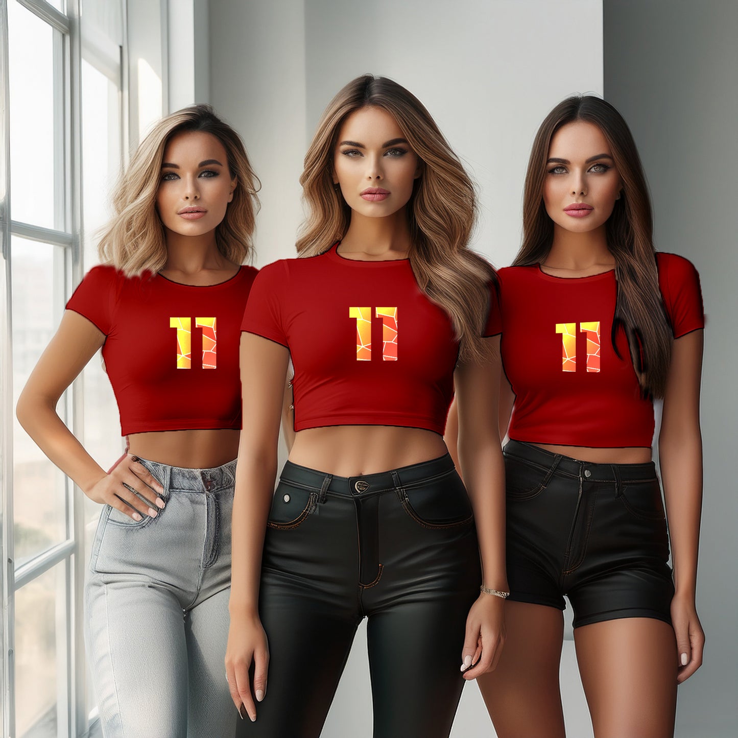 11 Number Women Crop Top (Red)