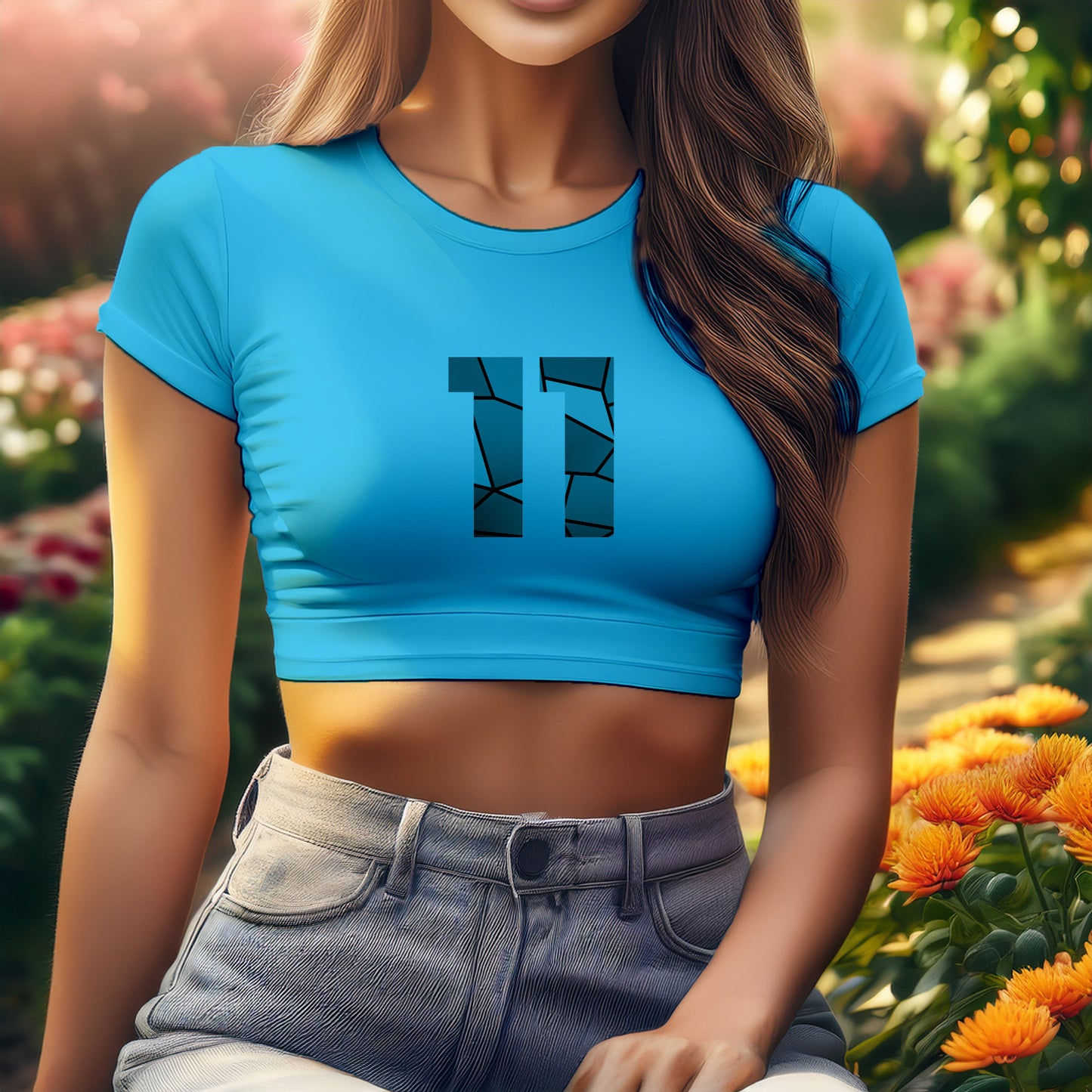 11 Number Women Crop Top (Sky Blue)