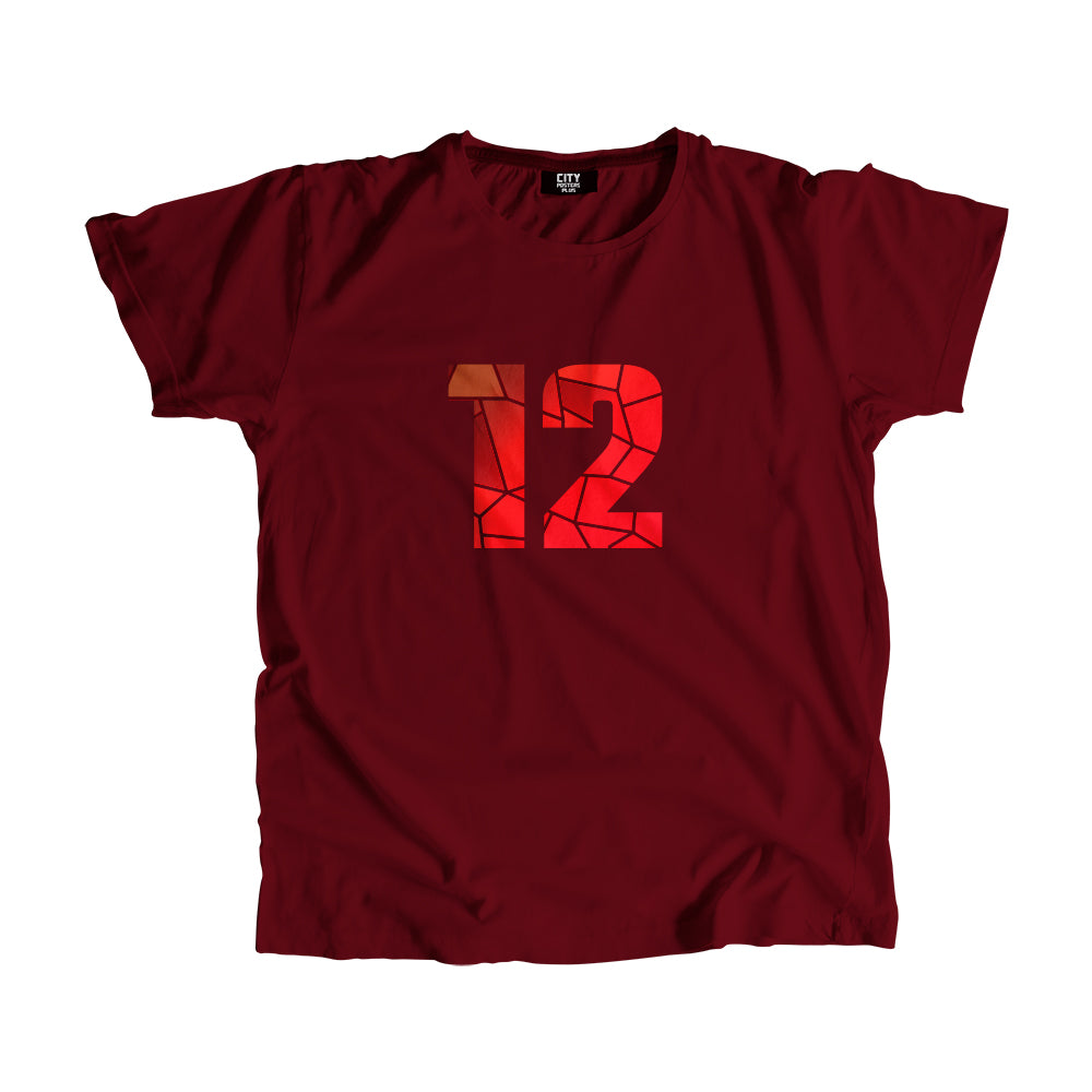 12 Number Men Unisex T-Shirt (Maroon)