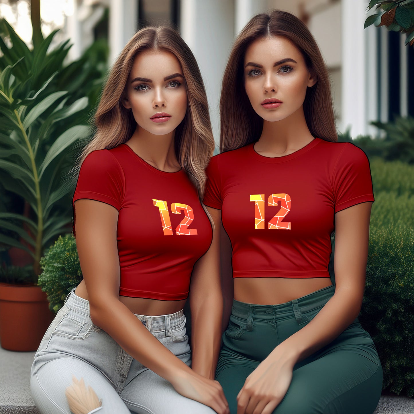 12 Number Women Crop Top (Red)