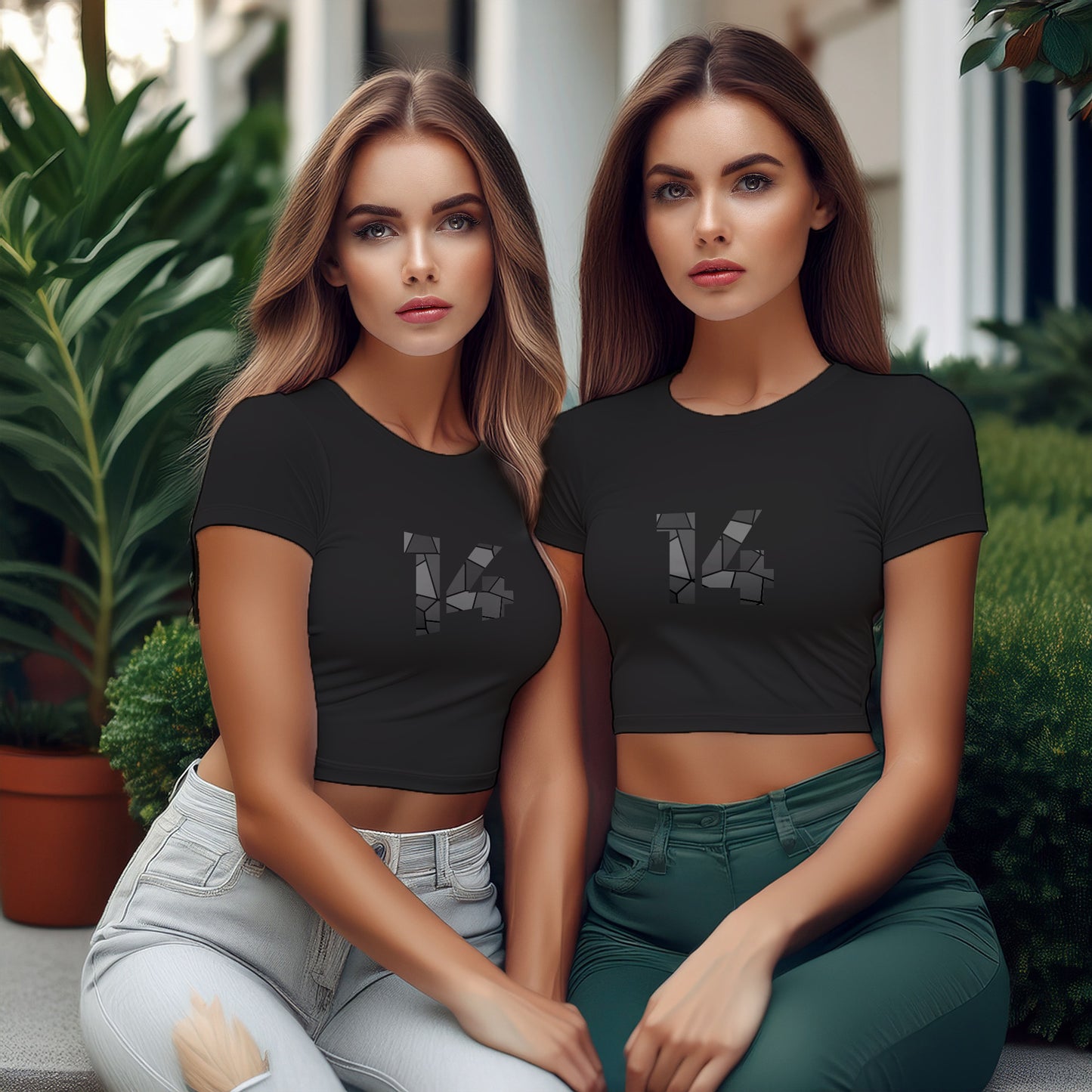 14 Number Women Crop Top (Black)