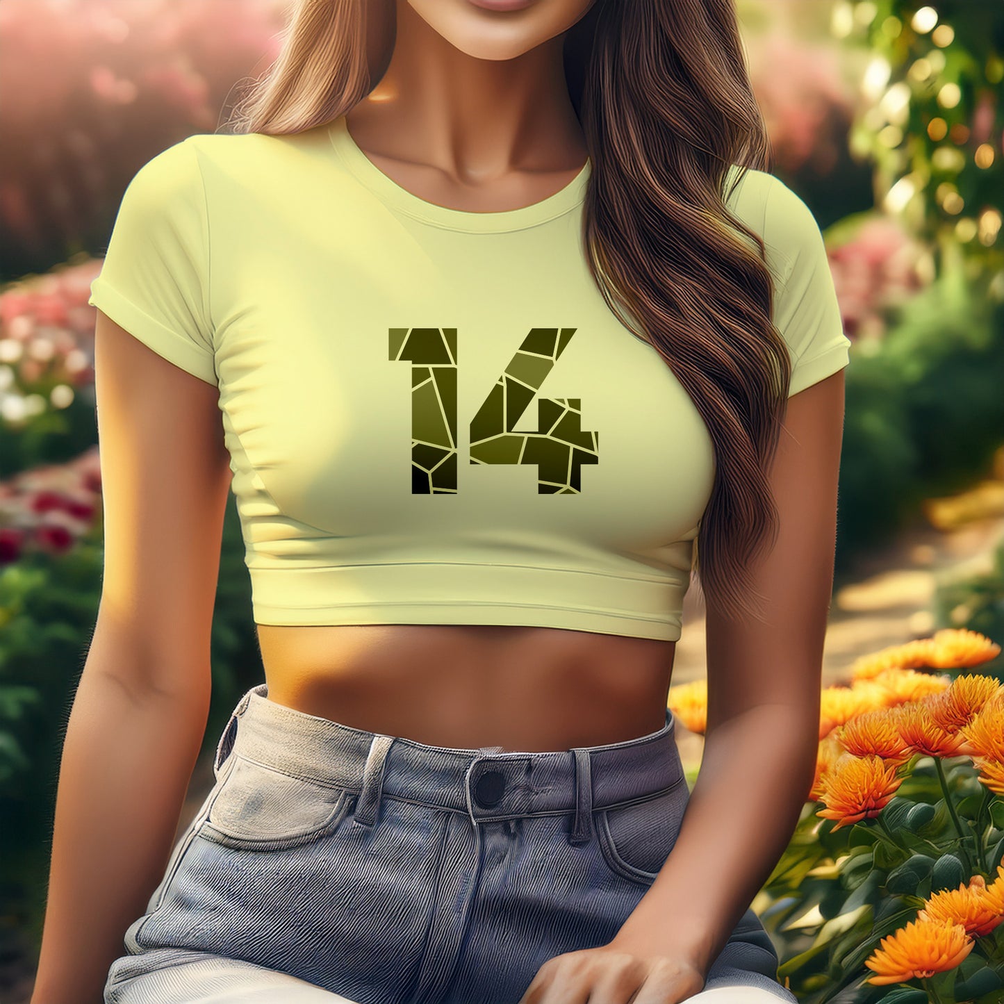 14 Number Women Crop Top (Butter Yellow)