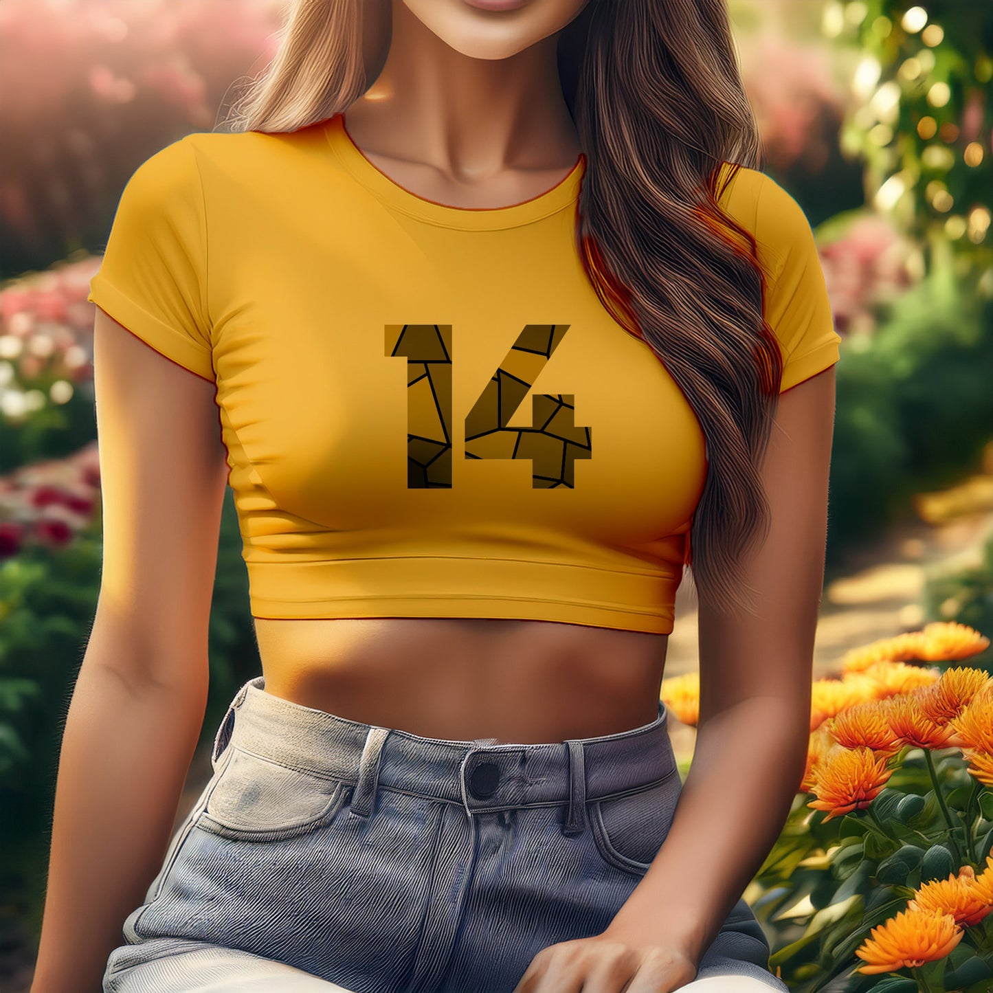 14 Number Women Crop Top (Golden Yellow)