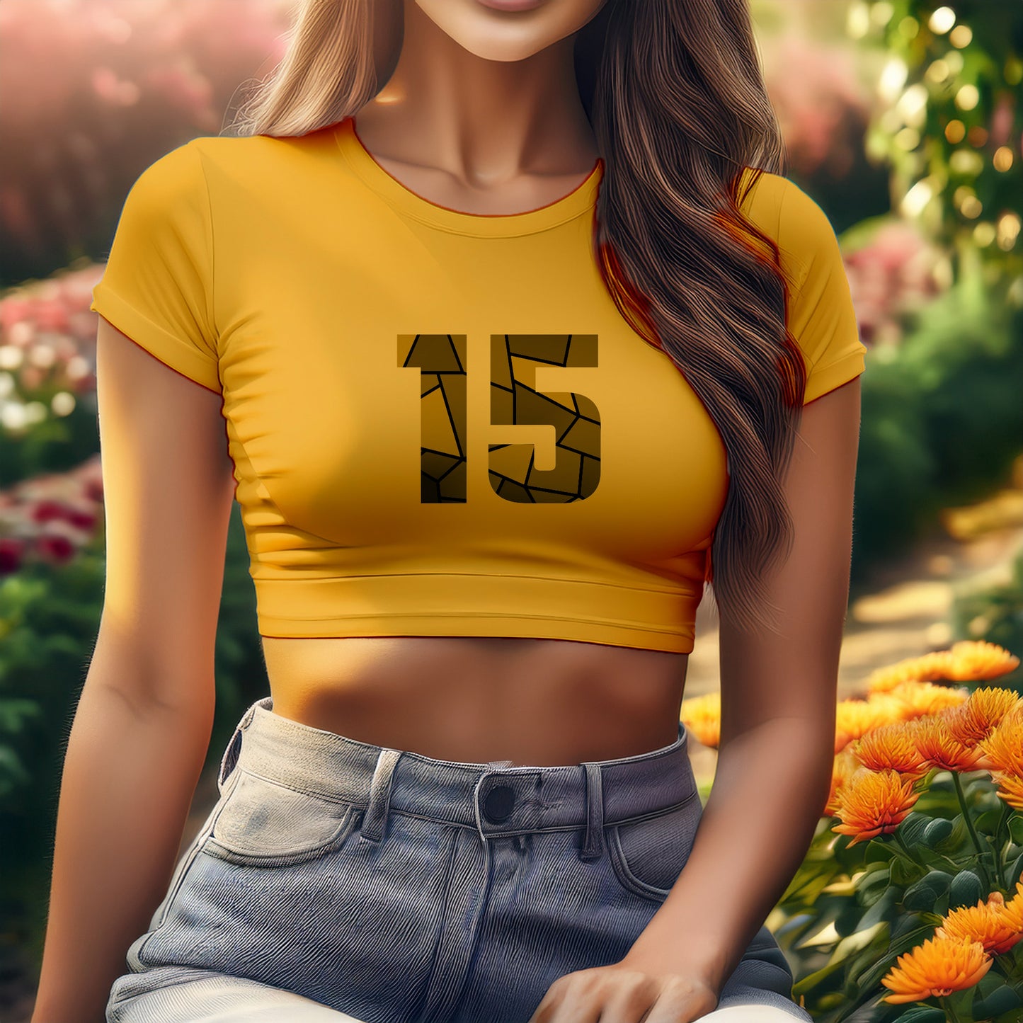 15 Number Women Crop Top (Golden Yellow)
