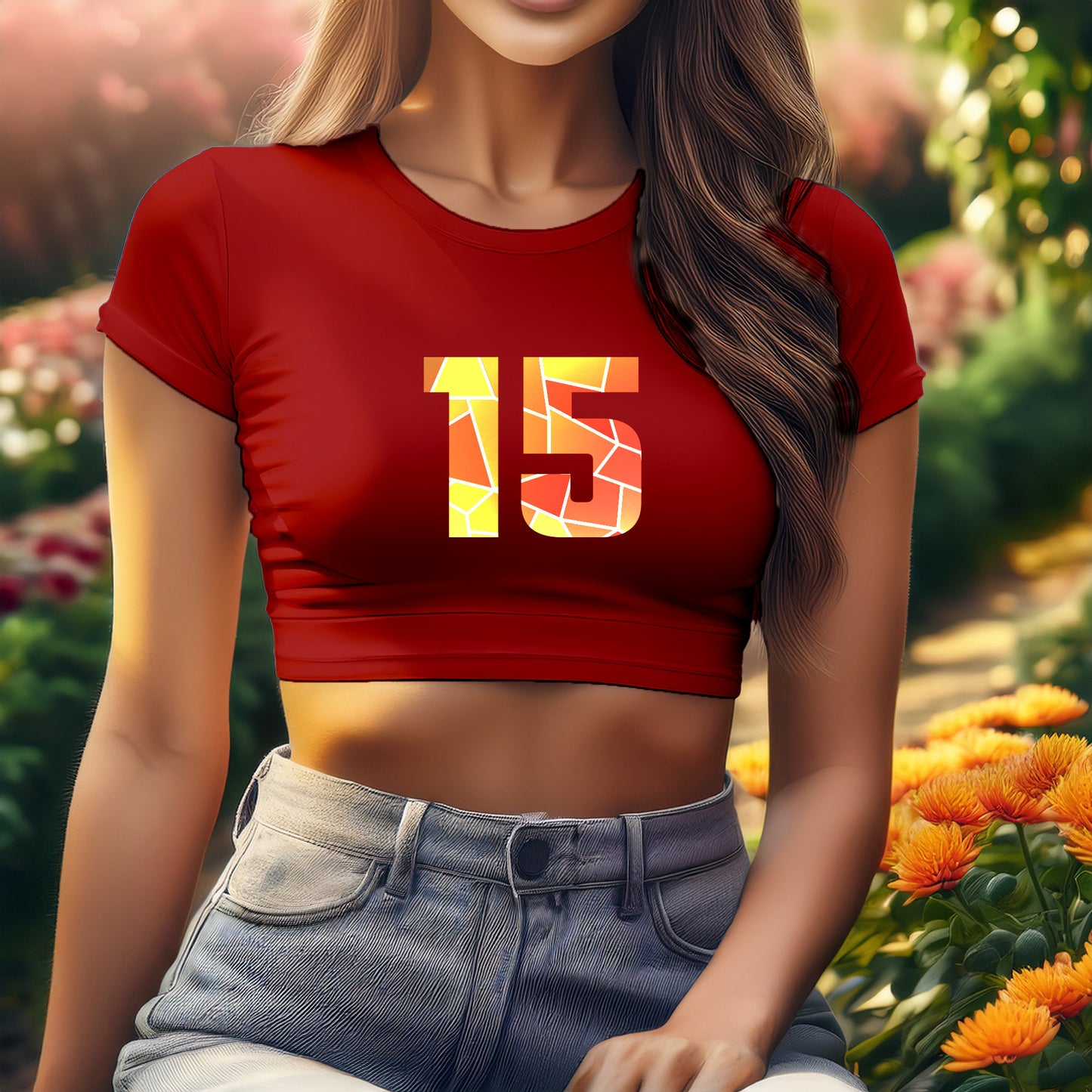 15 Number Women Crop Top (Red)