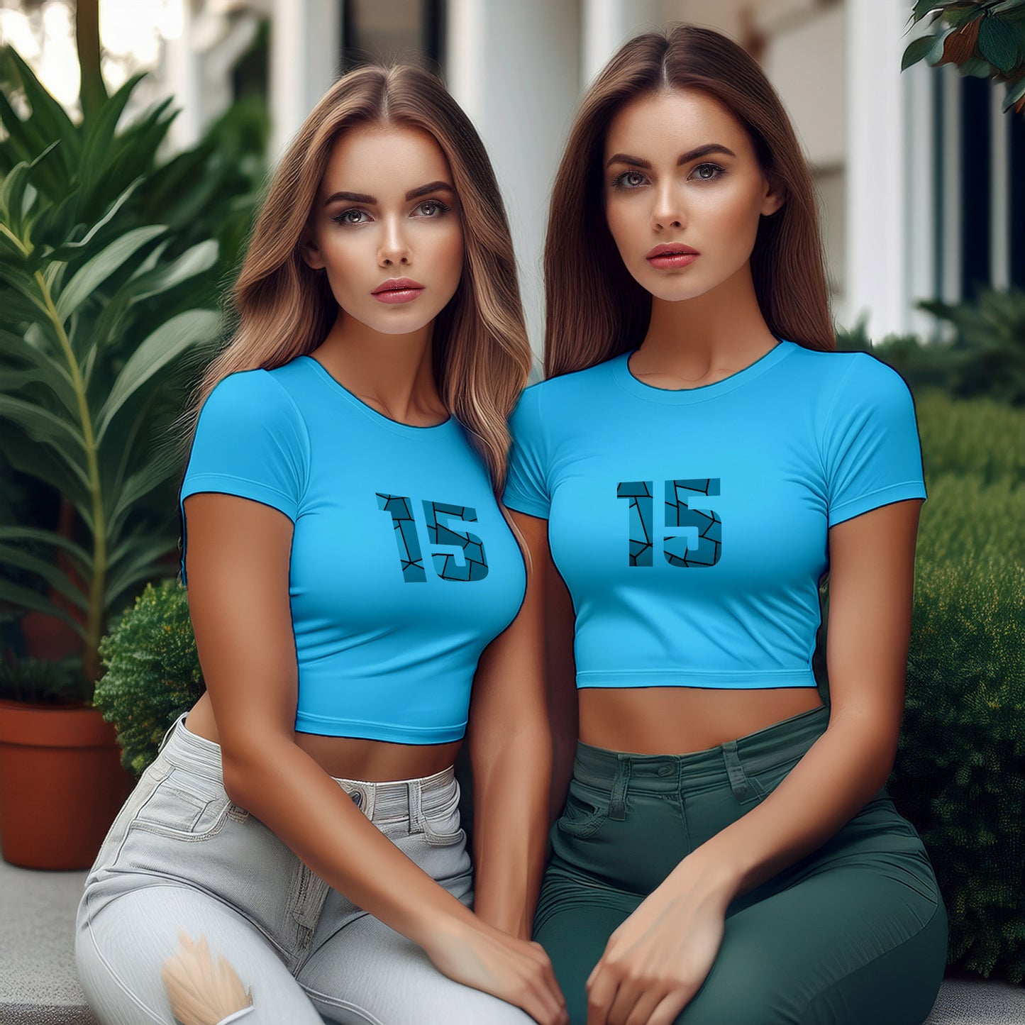 15 Number Women Crop Top (Sky Blue)