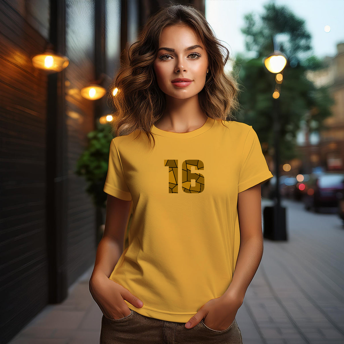 16 Number Women T-Shirt (Golden Yellow)