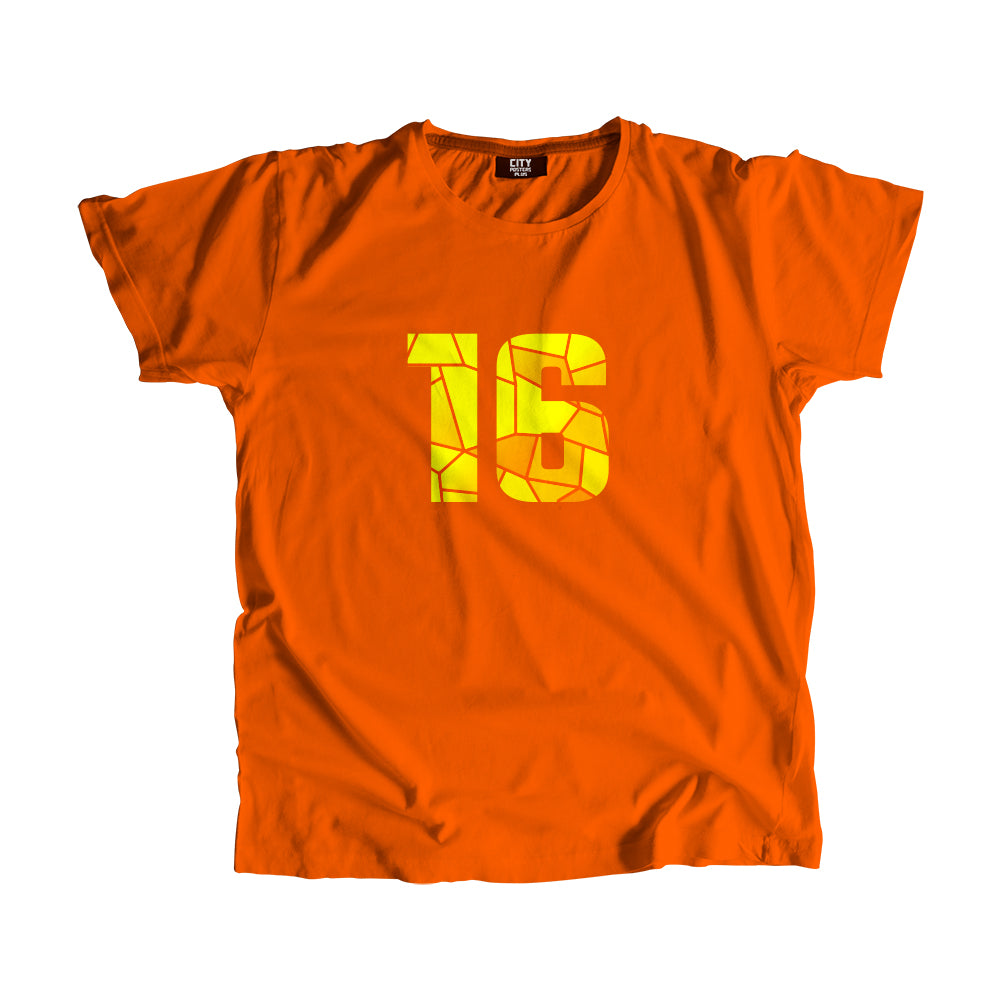 16 Number Men Unisex T-Shirt (Orange)