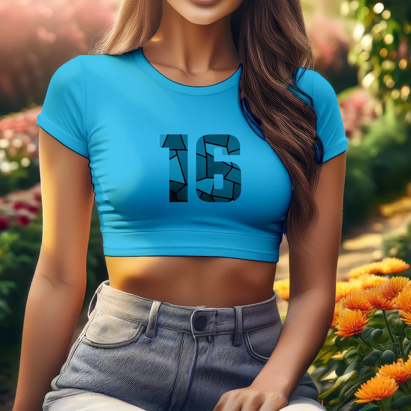 16 Number Women Crop Top (Sky Blue)