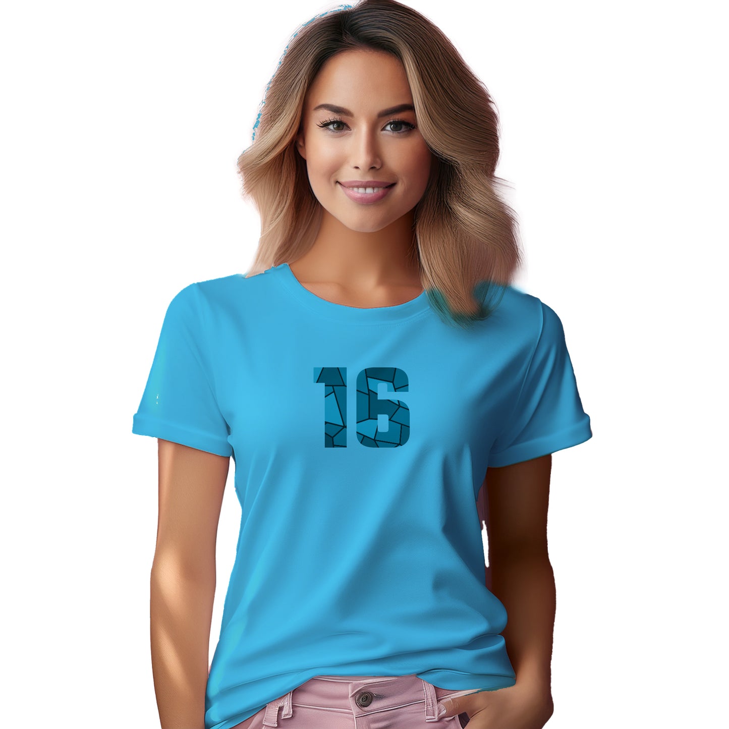16 Number Women T-Shirt (Sky Blue)