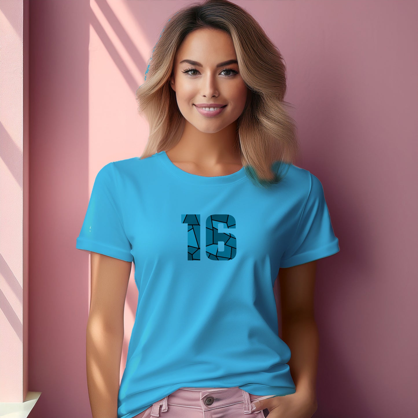 16 Number Women T-Shirt (Sky Blue)