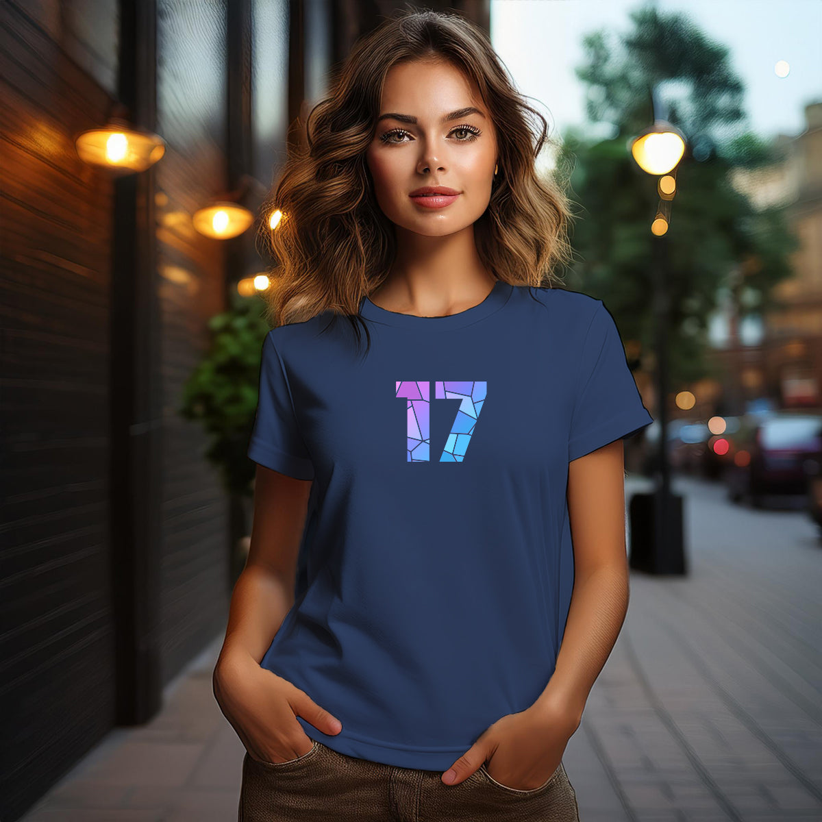 17 Number Women T-Shirt (Navy Blue)