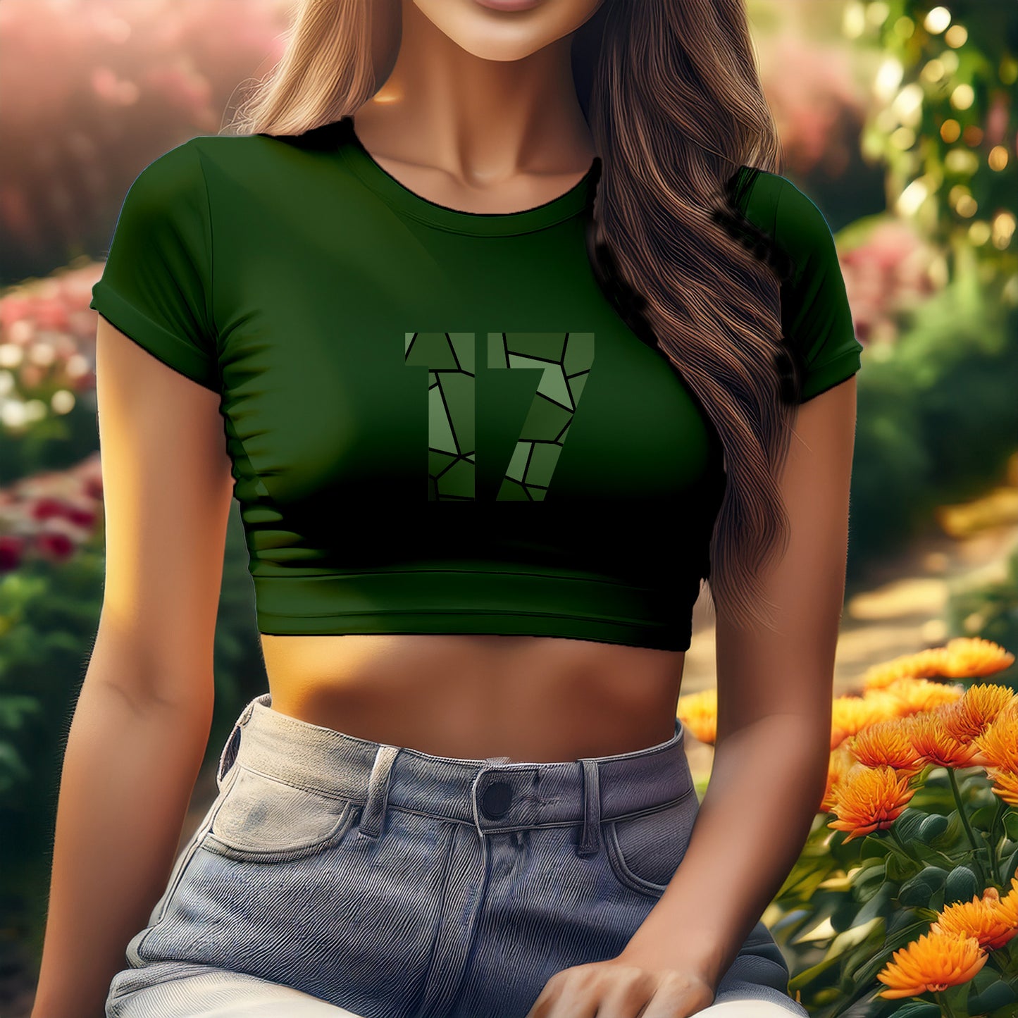17 Number Women Crop Top (Olive Green)