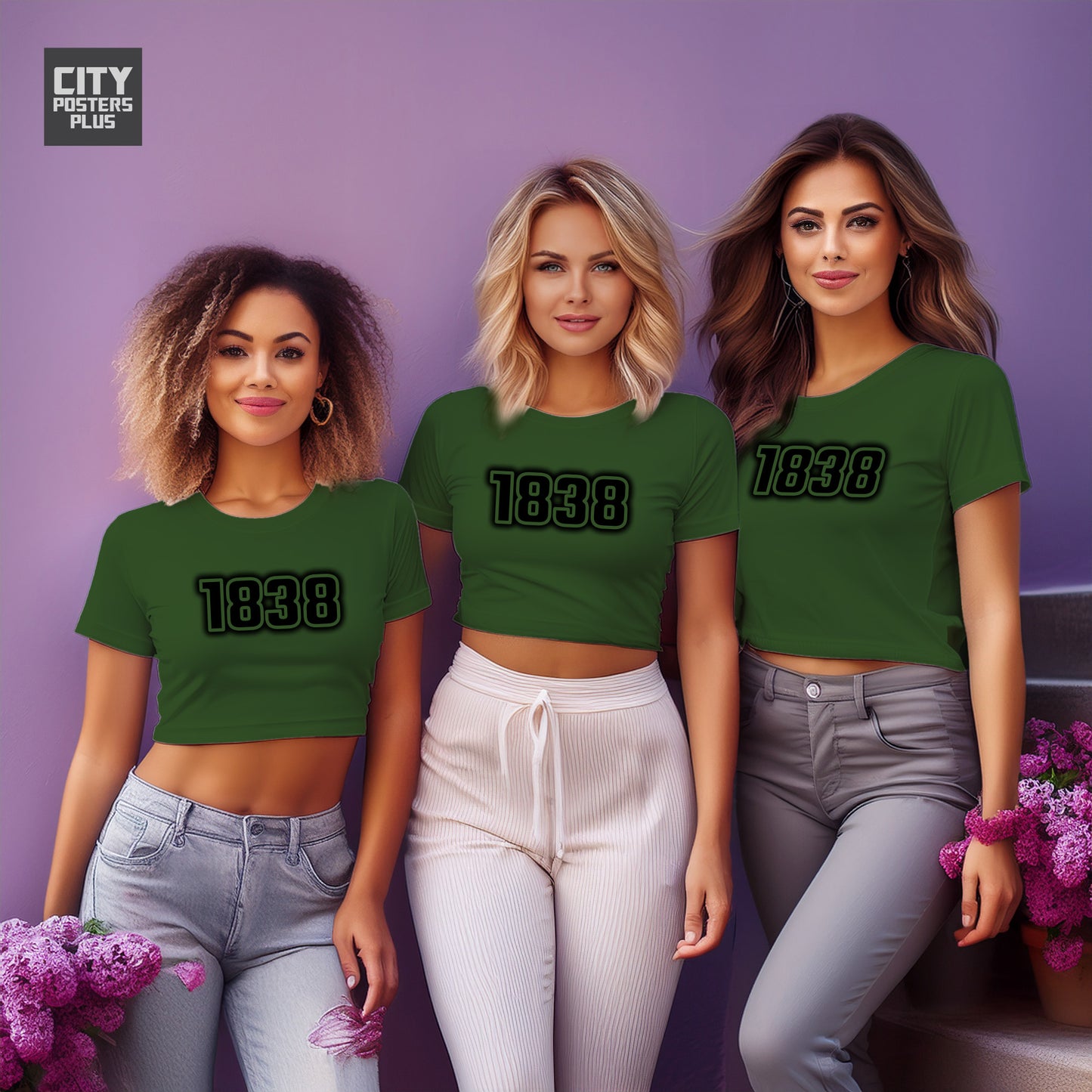 1838 Year Women Crop Top (Olive Green)