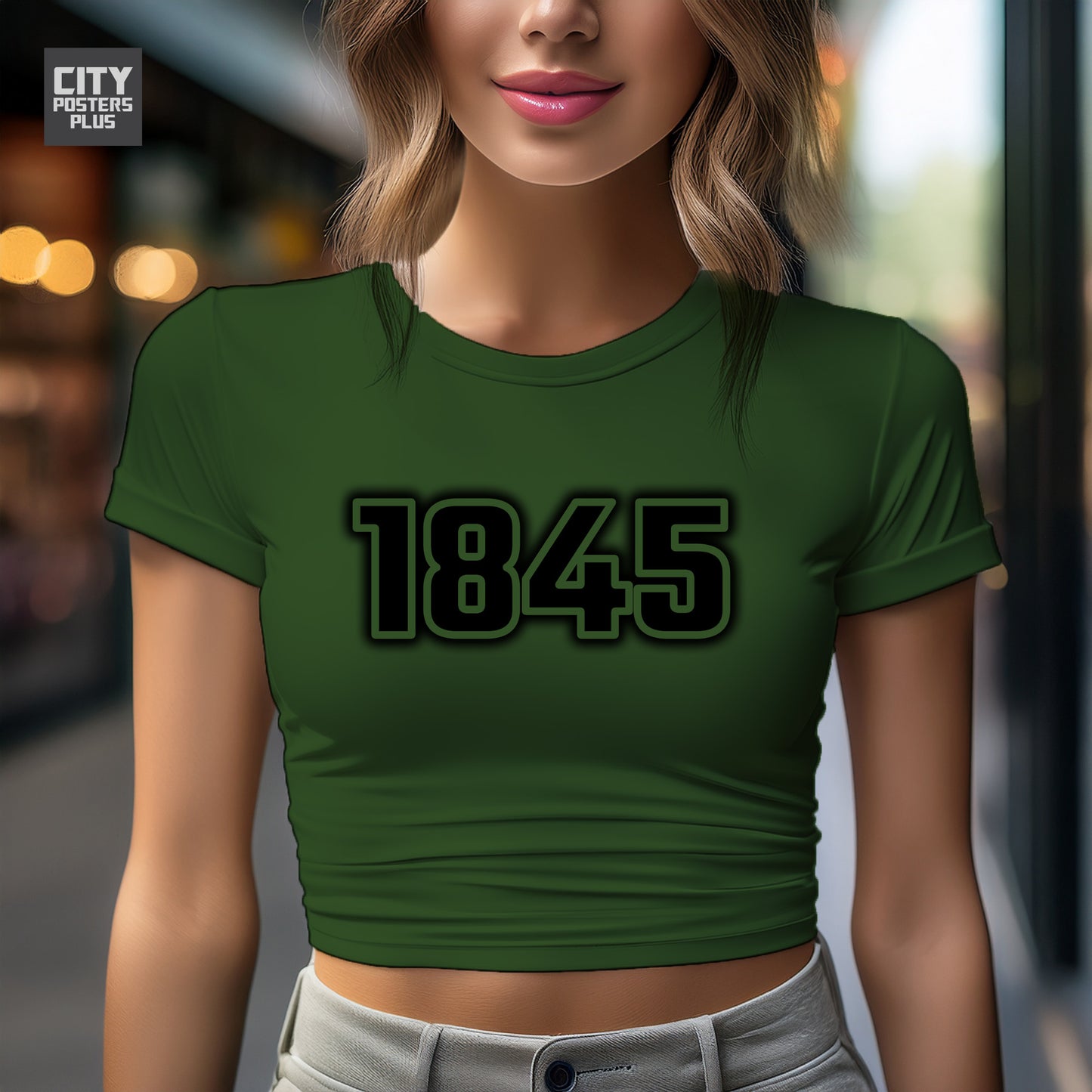 1845 Year Women Crop Top (Olive Green)