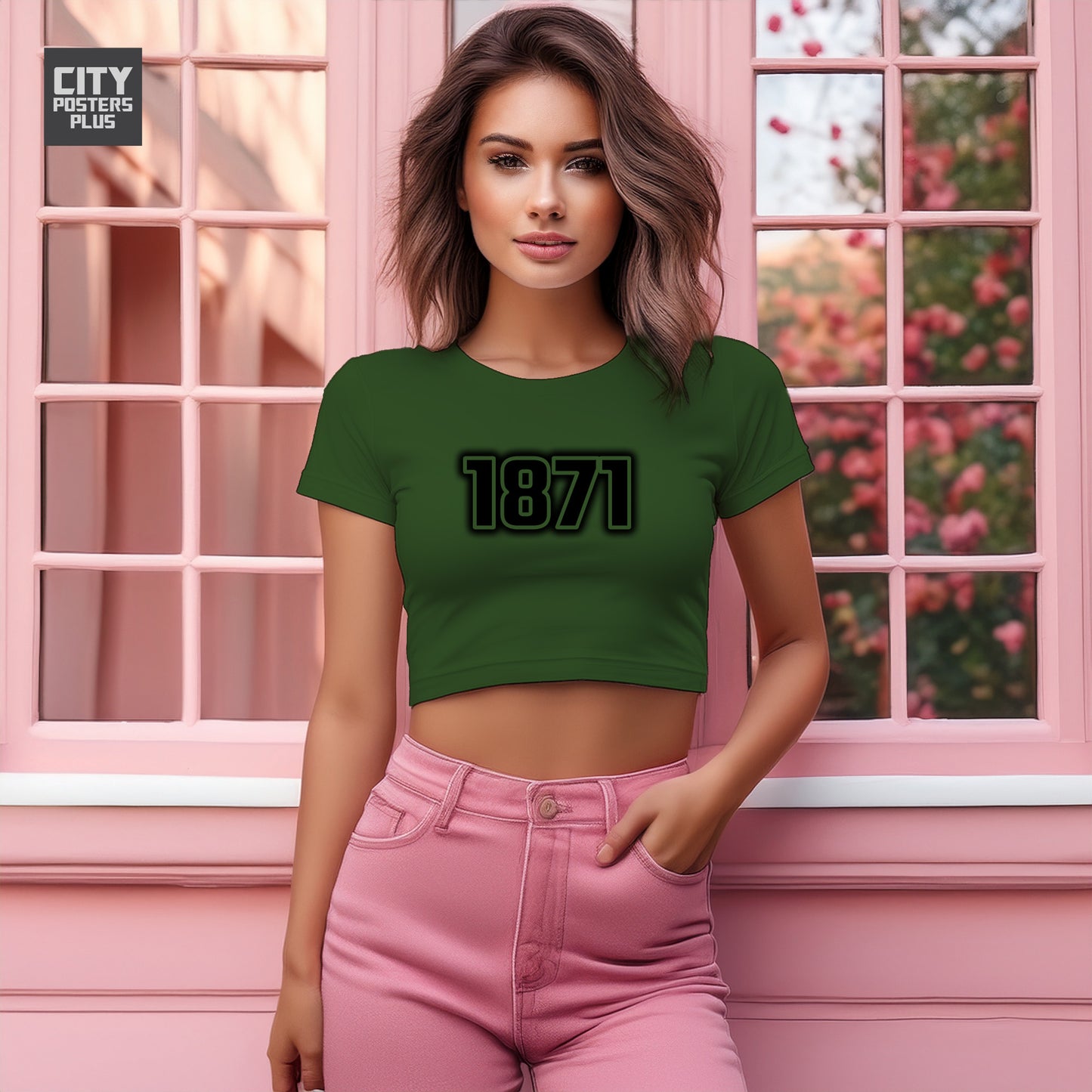 1871 Year Women Crop Top (Olive Green)